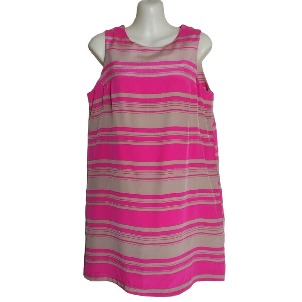 Amanda Uprichard‎ Sleeveless Striped Silk Dress, Lined, Sz M, Pink/Beige